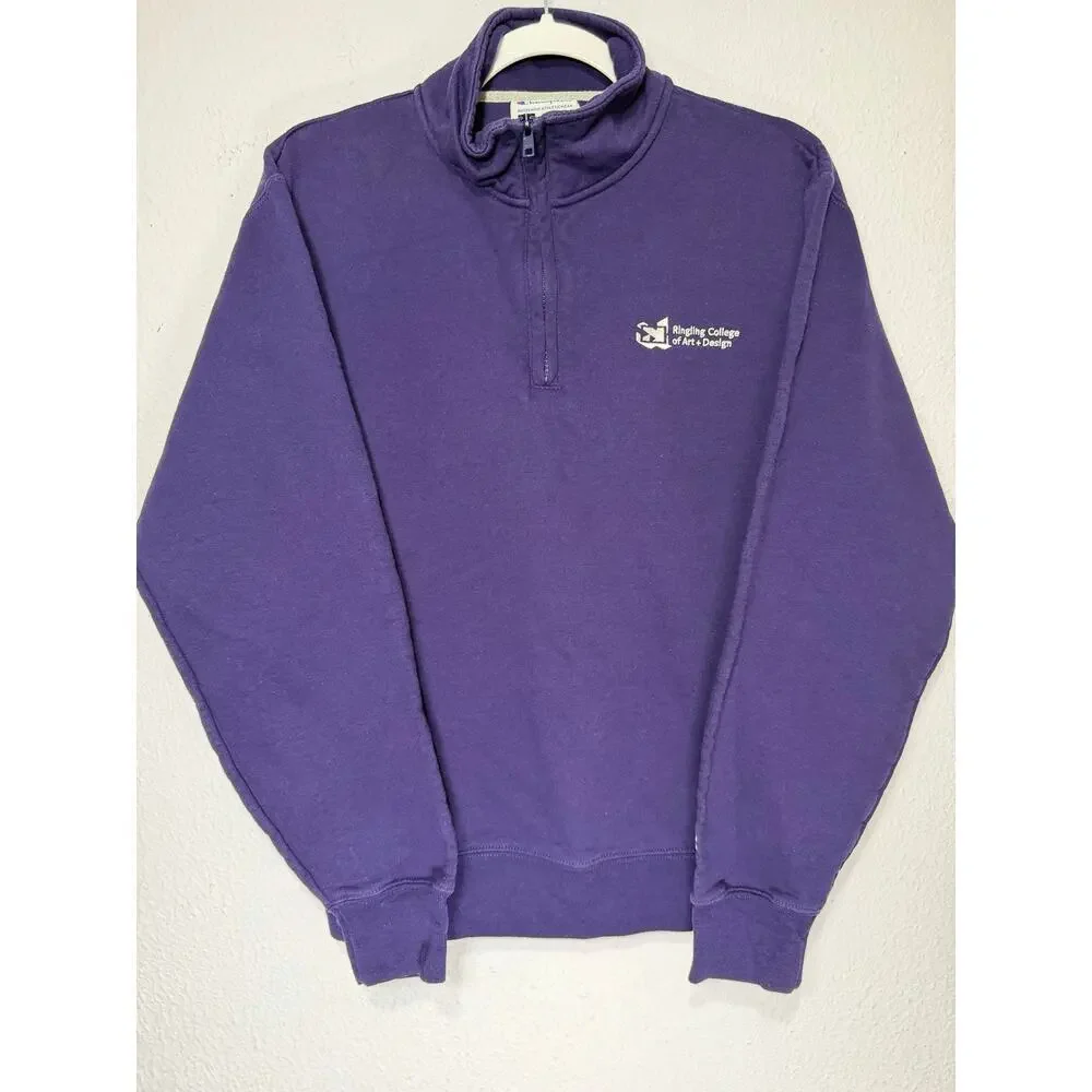 Ringling College Art Design Purple 1/4 Zip Sweatshirt Medium Preppy Vintage